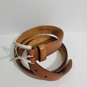 LEJON Executive Men Aniline Clove Leather Belt Size Brown Silver Buckle Sz 50